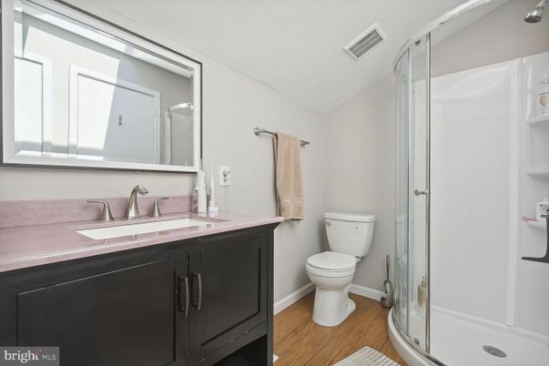 Bathroom, Glass Shower, Interior, Wood Texture Flooring