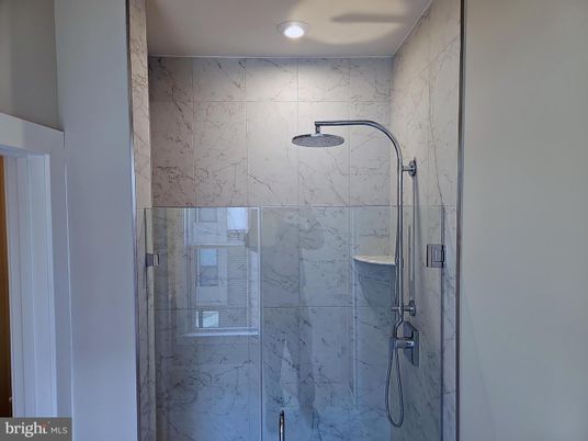 Bathroom, Glass Shower, Interior, Marble Walls, Recessed Lighting