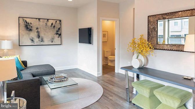 Bathroom, Interior, Living room, Recessed Lighting, Wood Texture Flooring
