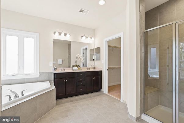 Bathroom, Dual Sink Vanities, Glass Shower, Interior, Recessed Lighting