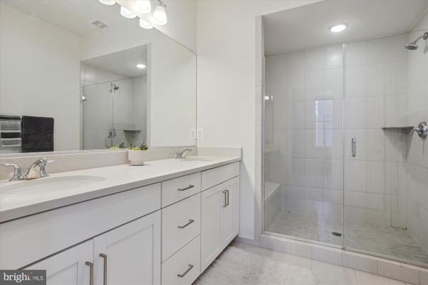 Bathroom, Dual Sink Vanities, Glass Shower, Interior, Recessed Lighting