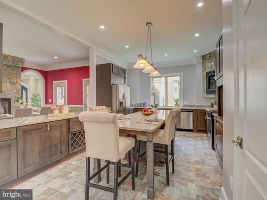 Dining room, Fireplace, Interior, Kitchen, Pendant Lights, Recessed Lighting, Stainless Steel Appliances