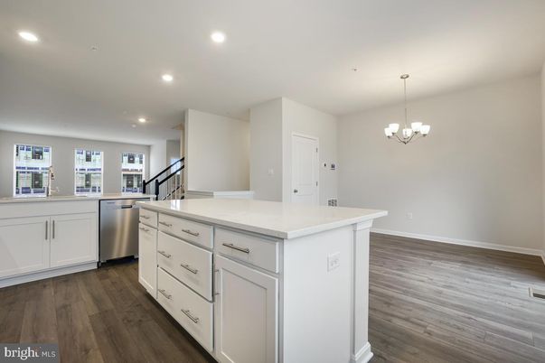 Chandelier, Interior, Kitchen, Recessed Lighting, Wood Texture Flooring