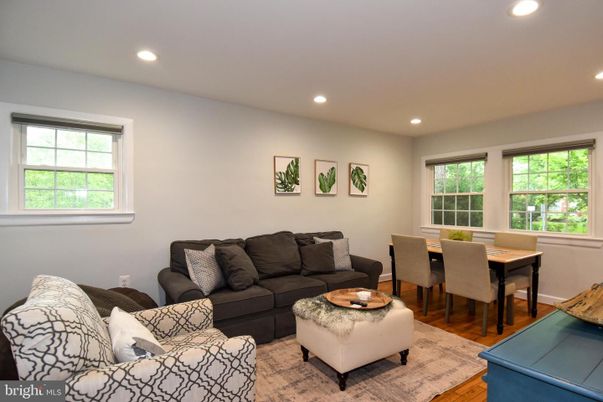 Dining room, Interior, Living room, Recessed Lighting, Wood Texture Flooring
