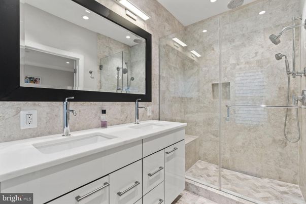 Bathroom, Dual Sink Vanities, Glass Shower, Interior, Recessed Lighting