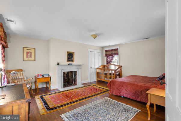 Bedroom, Fireplace, Interior, Wood Texture Flooring