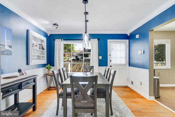 Dining room, Interior, Pendant Lights, Wood Texture Flooring
