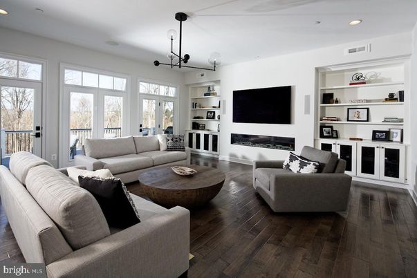 Fireplace, Interior, Living room, Pendant Lights, Recessed Lighting, Wood Texture Flooring