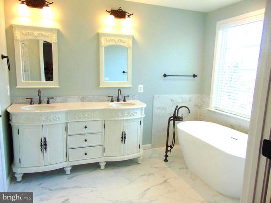 Bathroom, Dual Sink Vanities, Free Standing Baths, Interior, Marble