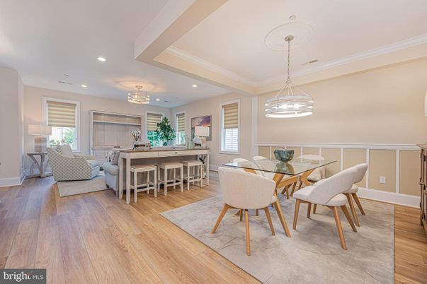 Chandelier, Dining room, Interior, Living room, Pendant Lights, Recessed Lighting, Wood Texture Flooring