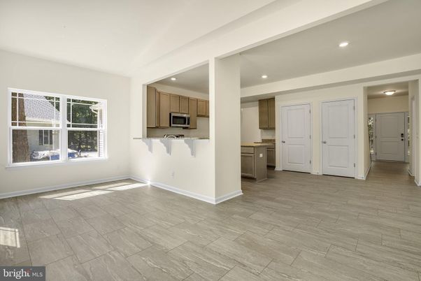 Empty room, Interior, Kitchen, Recessed Lighting, Wood Texture Flooring