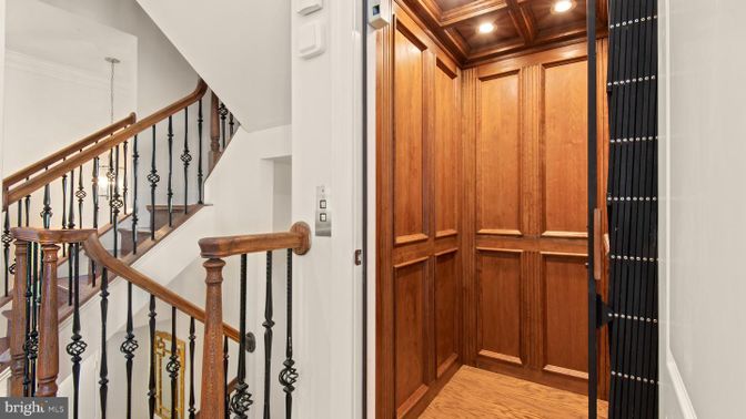 Elevator, Interior, Recessed Lighting, Wooden Ceilings, Wood Texture Flooring, Wooden Walls