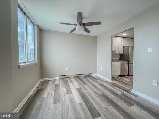 Empty room, Interior, Kitchen, Recessed Lighting, Wood Texture Flooring