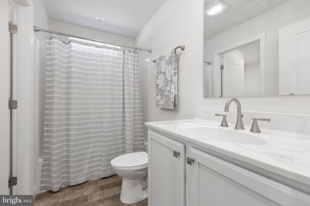 Bathroom, Interior, Recessed Lighting, Wood Texture Flooring