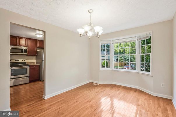 Chandelier, Empty room, Interior, Kitchen, Stainless Steel Appliances, Wood Texture Flooring