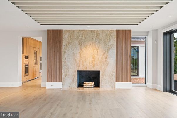 Empty room, Fireplace, Interior, Recessed Lighting, Wood Texture Flooring