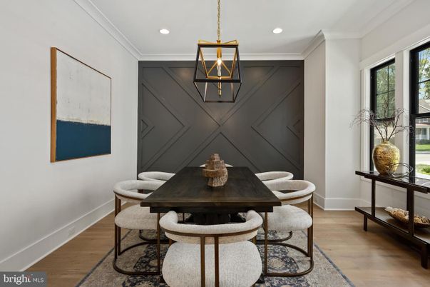 Dining room, Interior, Pendant Lights, Recessed Lighting, Wood Texture Flooring