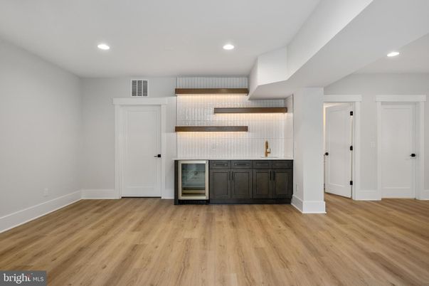 Empty room, Interior, Kitchen, Recessed Lighting, Wood Texture Flooring