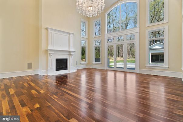 Chandelier, Empty room, Fireplace, Interior, Wood Texture Flooring