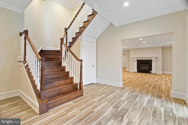 Fireplace, Interior, Recessed Lighting, Wood Texture Flooring