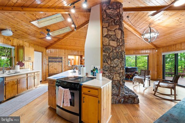 Interior, Kitchen, Pendant Lights, Wooden Beams, Wooden Ceilings, Wood Texture Flooring, Wooden Walls