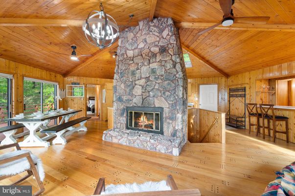 Dining room, Fireplace, Interior, Stone Walls, Wooden Beams, Wooden Ceilings, Wood Texture Flooring, Wooden Walls