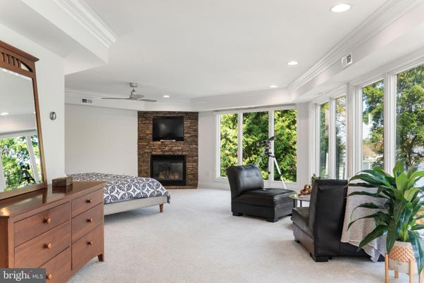 Fireplace, Interior, Recessed Lighting, Stone Walls