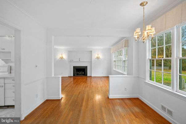 Chandelier, Empty room, Fireplace, Interior, Wood Texture Flooring