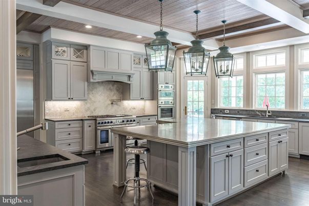 Interior, Kitchen, Pendant Lights, Recessed Lighting, Stainless Steel Appliances, Wooden Ceilings, Wood Texture Flooring