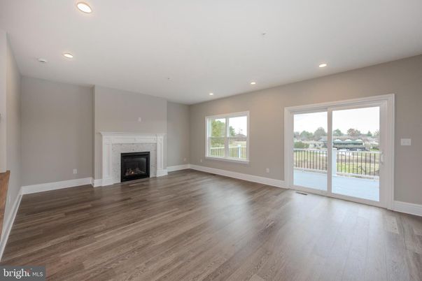 Empty room, Fireplace, Interior, Recessed Lighting, Wood Texture Flooring