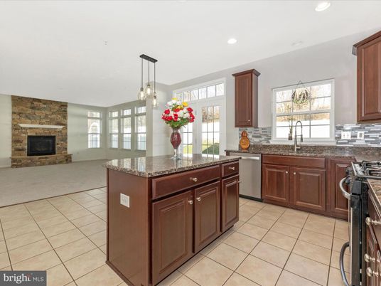Fireplace, Interior, Kitchen, Pendant Lights, Recessed Lighting, Stone Walls