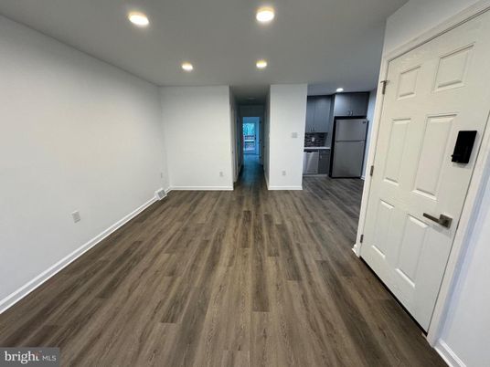 Empty room, Interior, Kitchen, Recessed Lighting, Wood Texture Flooring