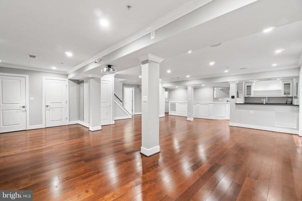 Empty room, Interior, Kitchen, Recessed Lighting, Wood Texture Flooring