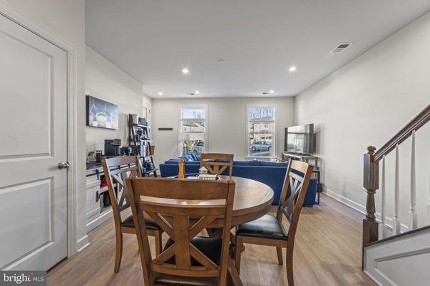 Dining room, Interior, Recessed Lighting, Wood Texture Flooring