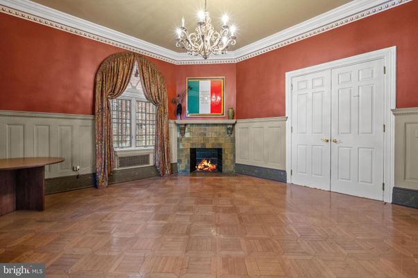 Chandelier, Empty room, Fireplace, Interior, Wood Texture Flooring