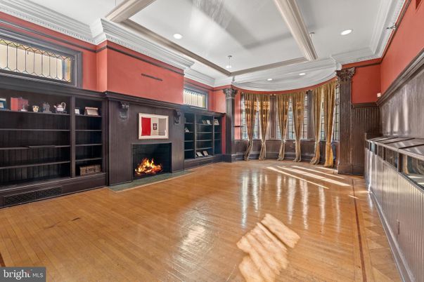 Fireplace, Interior, Recessed Lighting, Wood Texture Flooring