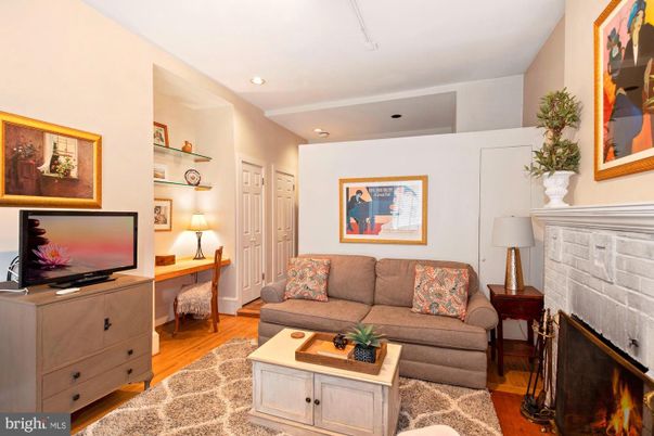 Fireplace, Home Office, Interior, Living room, Recessed Lighting, Wood Texture Flooring