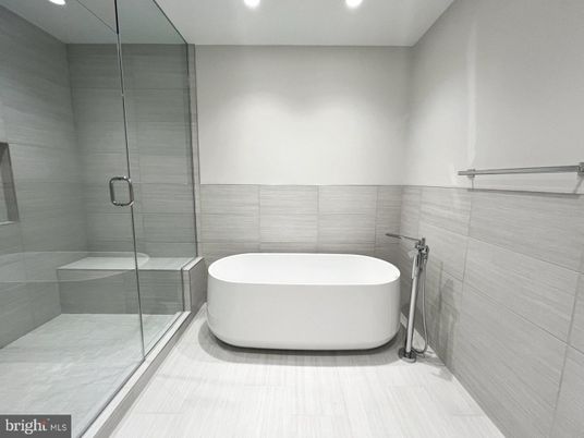 Bathroom, Free Standing Baths, Glass Shower, Interior, Recessed Lighting