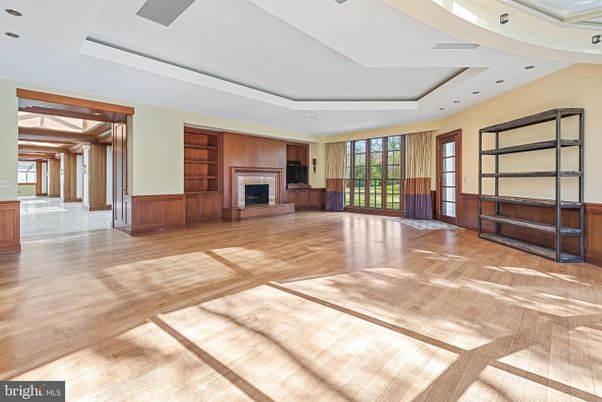 Empty room, Fireplace, Interior, Recessed Lighting, Wood Texture Flooring