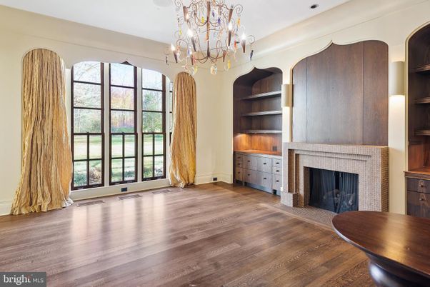 Chandelier, Empty room, Fireplace, Interior, Wood Texture Flooring
