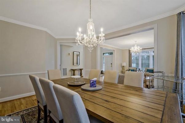 Chandelier, Dining room, Interior, Wood Texture Flooring