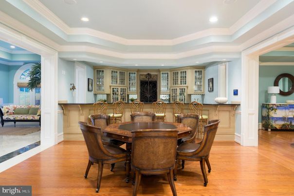 Dining room, Interior, Recessed Lighting, Wood Texture Flooring