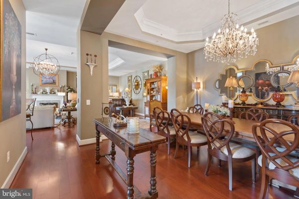 Chandelier, Dining room, Fireplace, Interior, Wood Texture Flooring