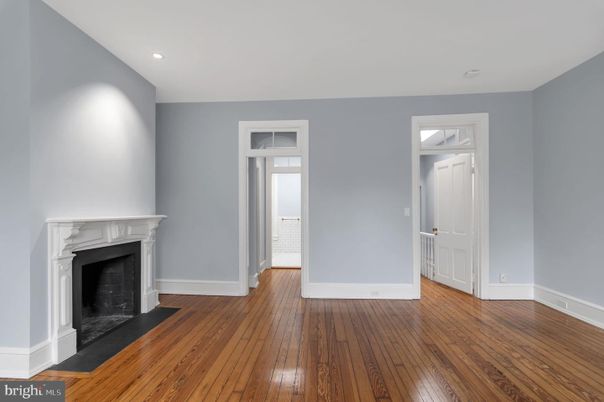 Empty room, Fireplace, Interior, Recessed Lighting, Wood Texture Flooring