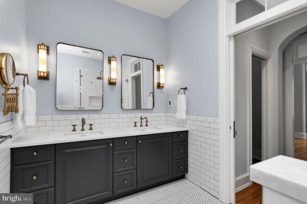 Bathroom, Dual Sink Vanities, Interior, Wood Texture Flooring
