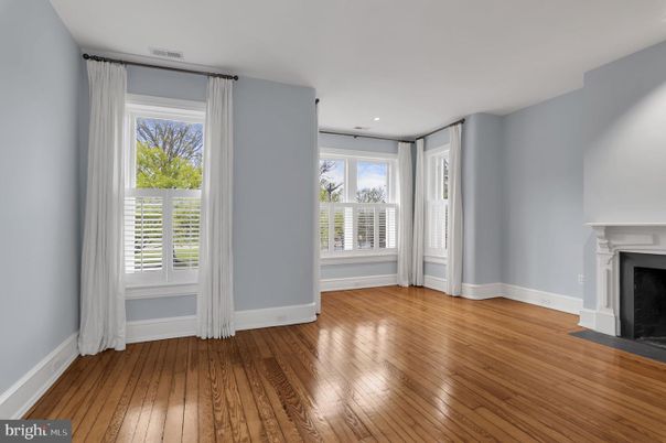 Empty room, Fireplace, Interior, Recessed Lighting, Wood Texture Flooring
