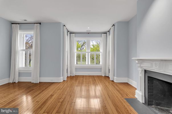 Empty room, Fireplace, Interior, Recessed Lighting, Wood Texture Flooring