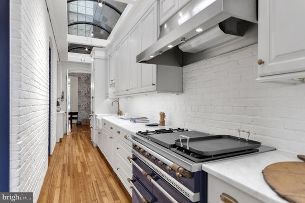 Interior, Kitchen, Stainless Steel Appliances, Stone Walls, Wood Texture Flooring
