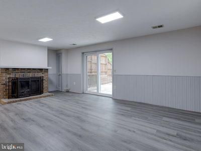 Empty room, Fireplace, Interior, Recessed Lighting, Wood Texture Flooring
