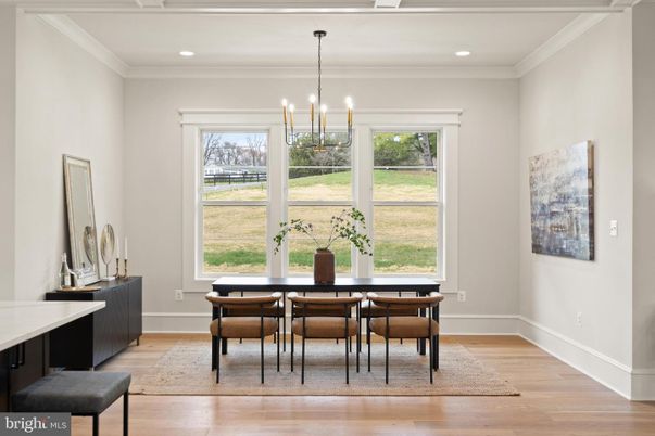 Chandelier, Dining room, Interior, Pendant Lights, Recessed Lighting, Wood Texture Flooring